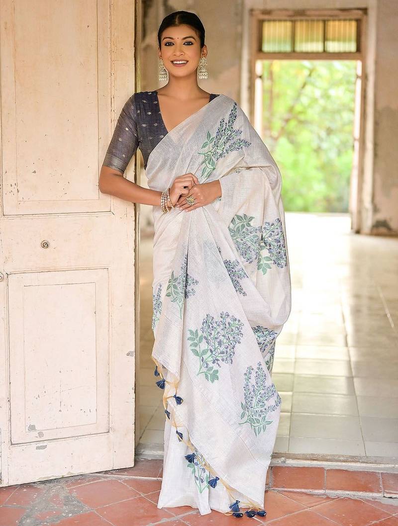Ethnic Motifs Embroidered Pure Cotton Muga Saree
