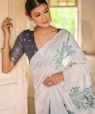 Ethnic Motifs Embroidered Pure Cotton Muga Saree 3