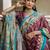 Woven Design Ajrak Printed Zari Ikat Saree With Tassels