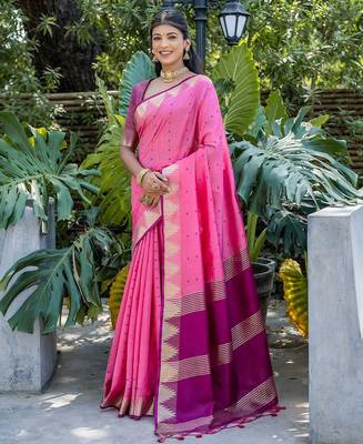 Woven Design Polka Dot Zari Bhagalpuri Saree With Tassels 1