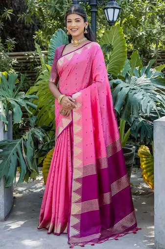 Woven Design Polka Dot Zari Bhagalpuri Saree With Tassels