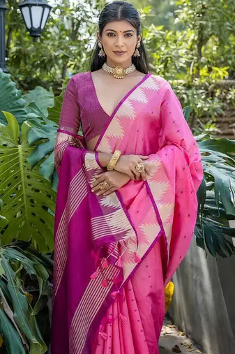 Woven Design Polka Dot Zari Bhagalpuri Saree With Tassels