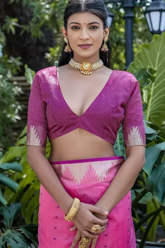 Woven Design Polka Dot Zari Bhagalpuri Saree With Tassels