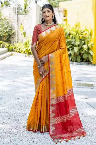 Woven Design Bandhani Zari Bhagalpuri Saree With Tassels