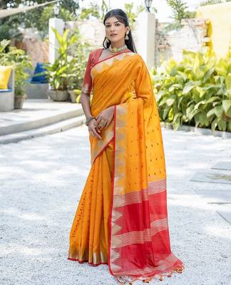 Woven Design Bandhani Zari Bhagalpuri Saree With Tassels 2