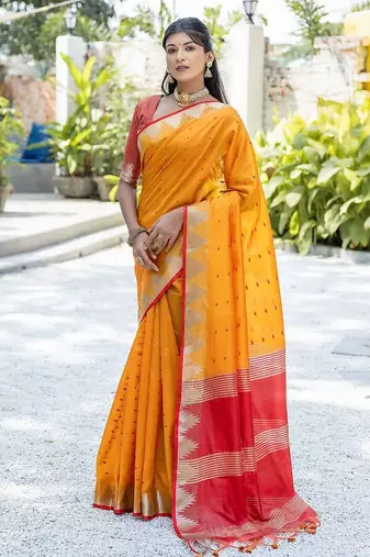 Woven Design Bandhani Zari Bhagalpuri Saree With Tassels