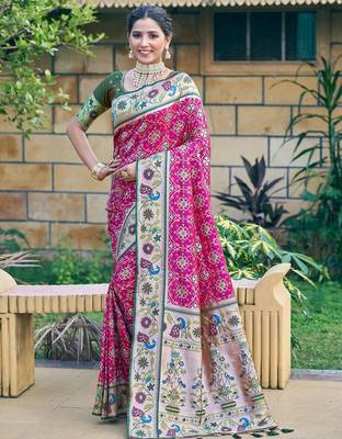 Ethnic Motifs Zari Designer Patola Saree 4