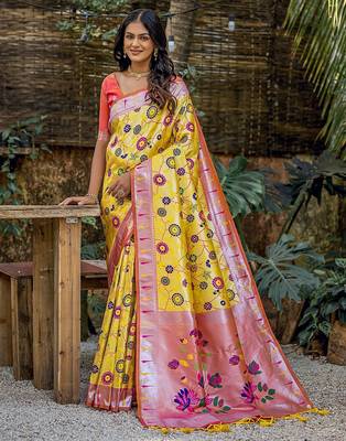 Ethnic Motifs Zari Designer Paithani Saree 1