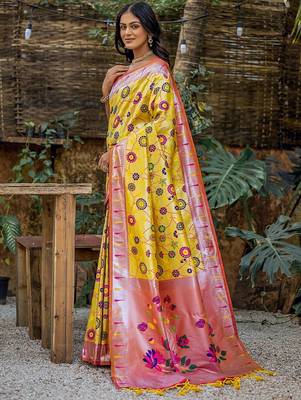 Ethnic Motifs Zari Designer Paithani Saree 2