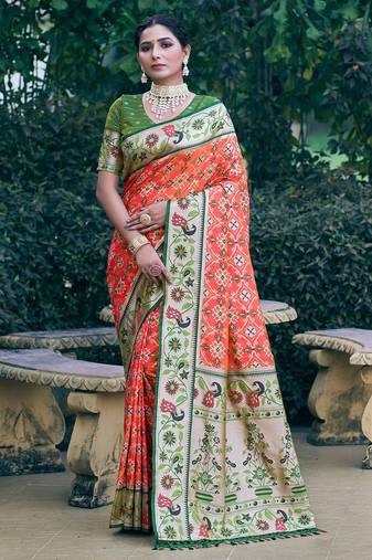 Ethnic Motifs Woven Design Zari Art Silk Designer Patola Saree