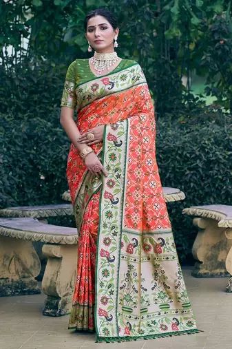 Ethnic Motifs Woven Design Zari Art Silk Designer Patola Saree