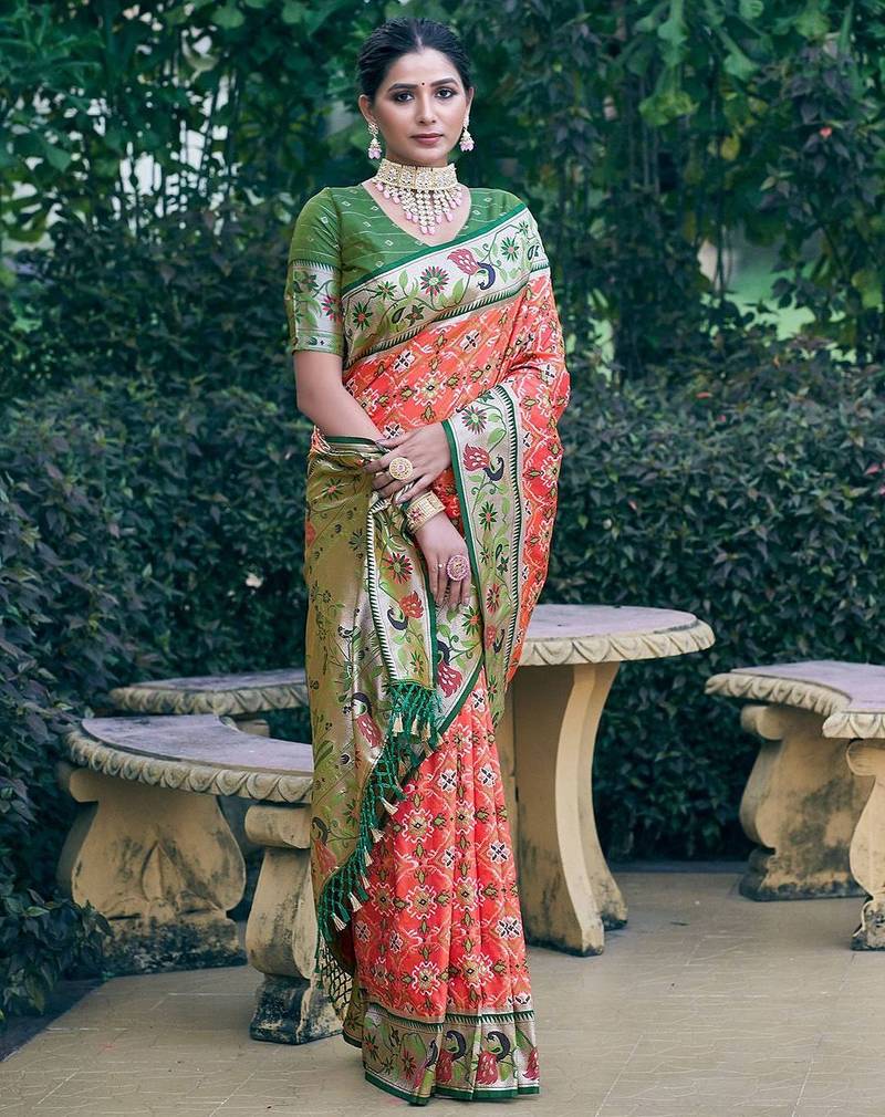 Ethnic Motifs Woven Design Zari Art Silk Designer Patola Saree