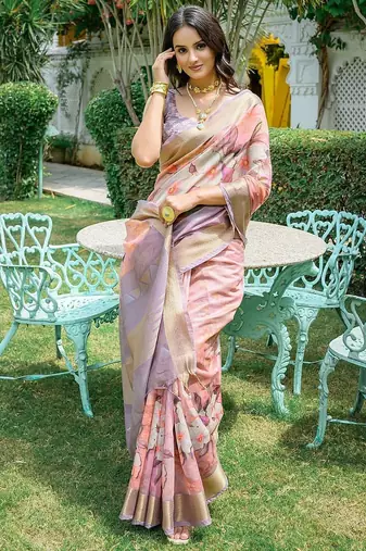 Floral Zari Silk Cotton Jamdani Saree