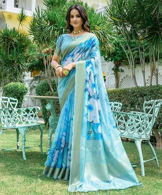 Floral Printed Zari Silk Cotton Jamdani Saree 1