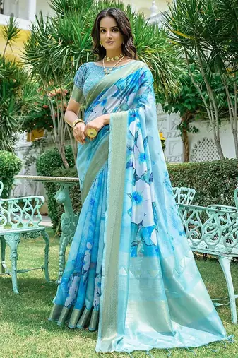 Floral Printed Zari Silk Cotton Jamdani Saree
