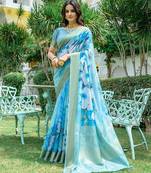 Floral Printed Zari Silk Cotton Jamdani Saree