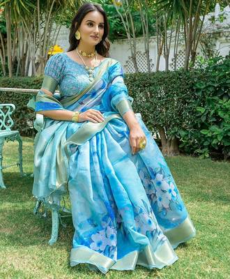 Floral Printed Zari Silk Cotton Jamdani Saree 2