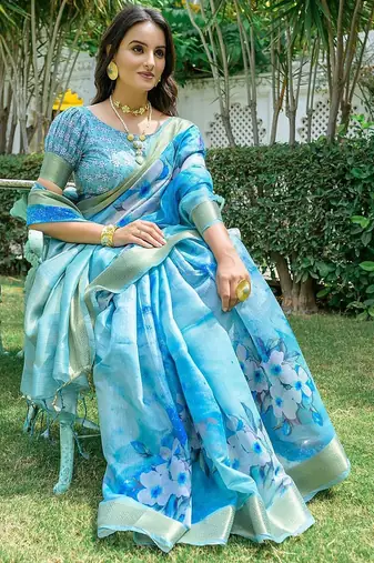 Floral Printed Zari Silk Cotton Jamdani Saree
