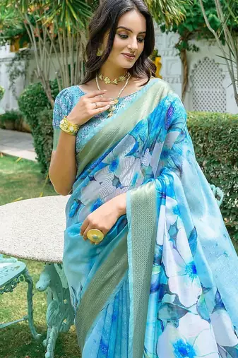 Floral Printed Zari Silk Cotton Jamdani Saree