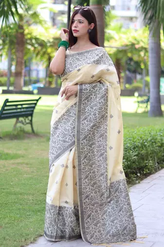 Ethnic Motifs Woven Design Bhagalpuri Saree