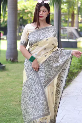 Ethnic Motifs Woven Design Bhagalpuri Saree