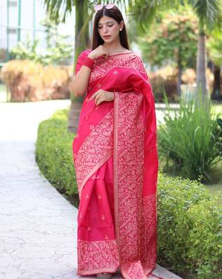 Ethnic Motifs Woven Design Zari Bhagalpuri Saree 1