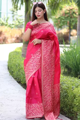 Ethnic Motifs Woven Design Zari Bhagalpuri Saree