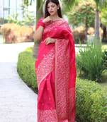 Ethnic Motifs Woven Design Zari Bhagalpuri Saree