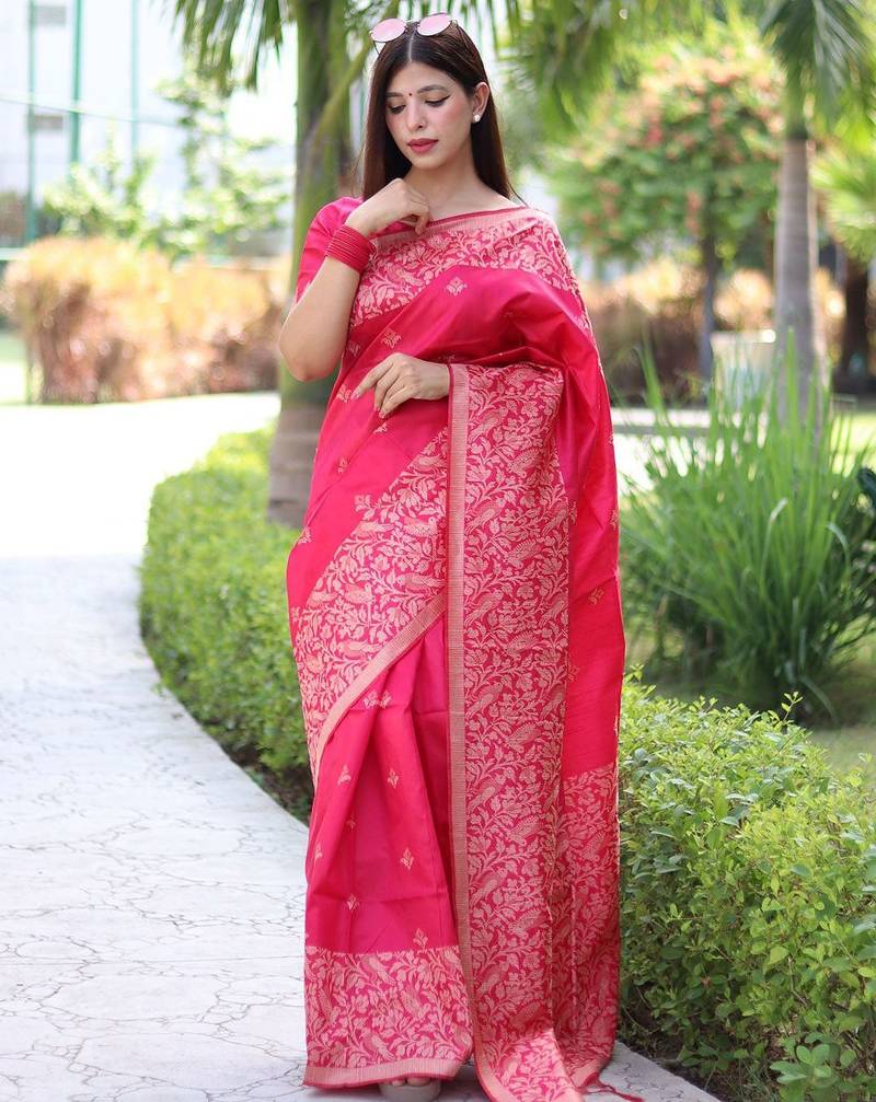 Ethnic Motifs Woven Design Zari Bhagalpuri Saree