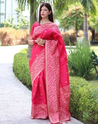 Ethnic Motifs Woven Design Zari Bhagalpuri Saree 2