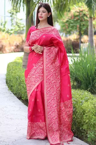 Ethnic Motifs Woven Design Zari Bhagalpuri Saree