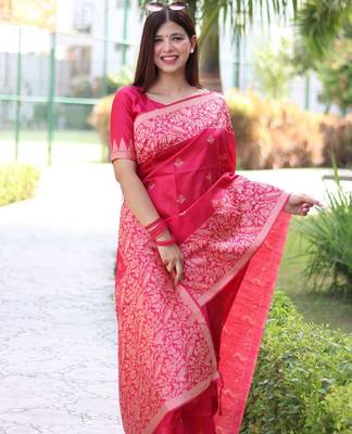 Ethnic Motifs Woven Design Zari Bhagalpuri Saree 3