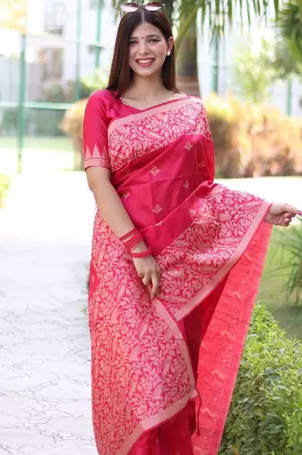 Ethnic Motifs Woven Design Zari Bhagalpuri Saree