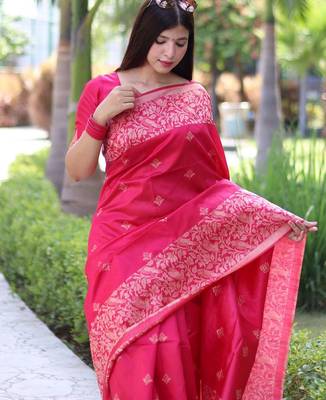 Ethnic Motifs Woven Design Zari Bhagalpuri Saree 4