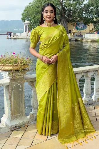 Ethnic Motifs Woven Design Zari Bhagalpuri Saree