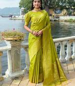 Ethnic Motifs Woven Design Zari Bhagalpuri Saree