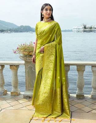 Ethnic Motifs Woven Design Zari Bhagalpuri Saree 2