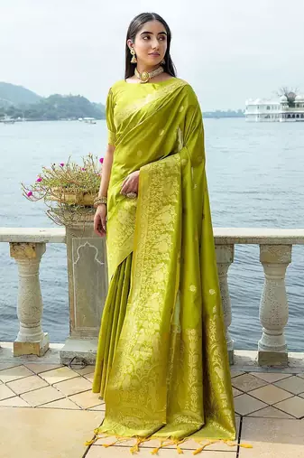 Ethnic Motifs Woven Design Zari Bhagalpuri Saree
