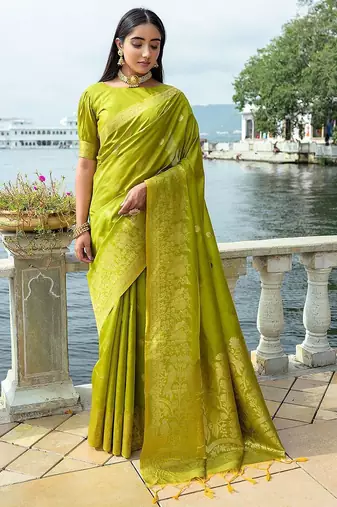 Ethnic Motifs Woven Design Zari Bhagalpuri Saree
