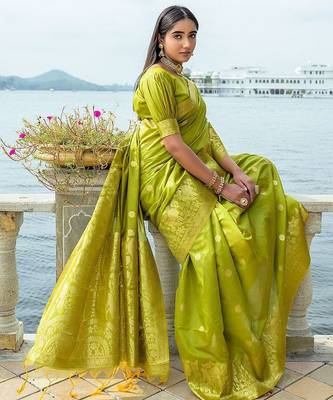 Ethnic Motifs Woven Design Zari Bhagalpuri Saree 4