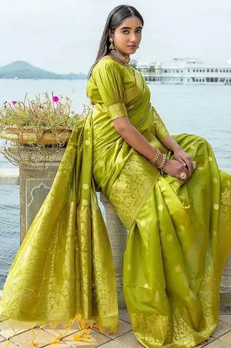 Ethnic Motifs Woven Design Zari Bhagalpuri Saree
