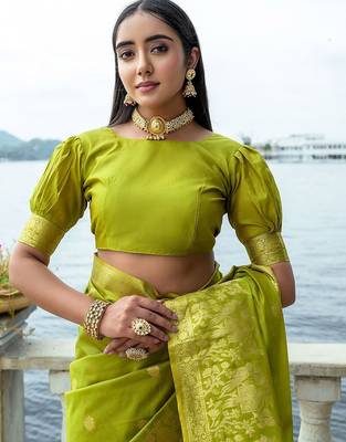 Ethnic Motifs Woven Design Zari Bhagalpuri Saree 6