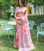 Floral Printed Zari Silk Cotton Jamdani Saree