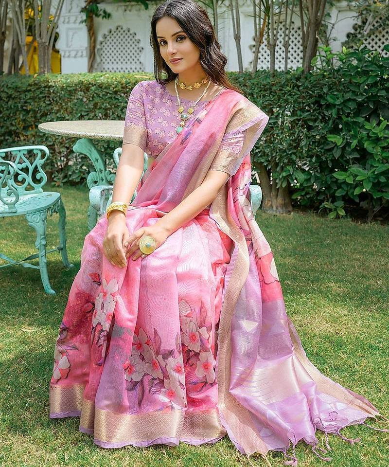 Floral Printed Zari Silk Cotton Jamdani Saree