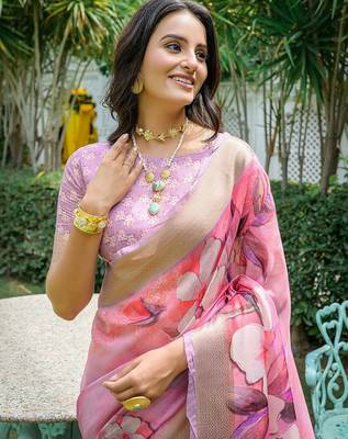 Floral Printed Zari Silk Cotton Jamdani Saree 3