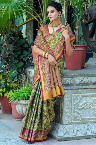 Ethnic Motifs Woven Design Zari Kanjeevaram Saree