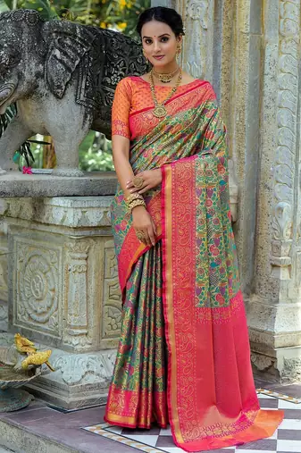 Ethnic Motifs Woven Design Zari Kanjeevaram Saree