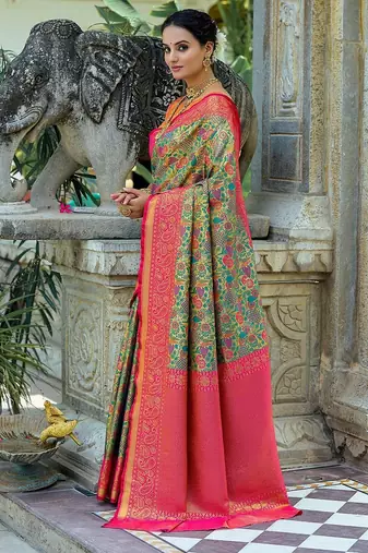 Ethnic Motifs Woven Design Zari Kanjeevaram Saree