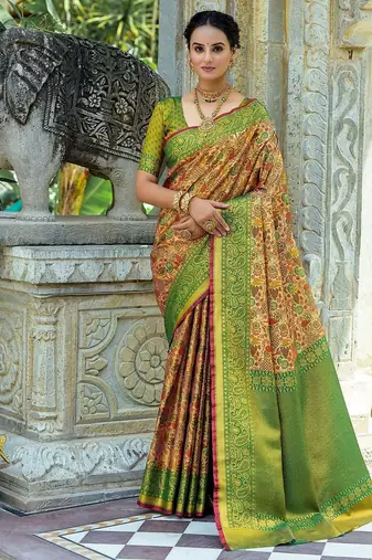 Ethnic Motifs Woven Design Zari Kanjeevaram Saree