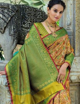 Ethnic Motifs Woven Design Zari Kanjeevaram Saree 3